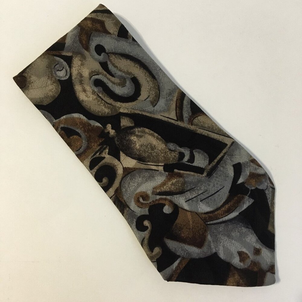 Abstract Tie J Blades & Co Pure Silk Mens Brown Grey Hand Made Carmel-By-The-Sea
